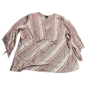 Lane Bryant Surplice Neck Blouse Womens Plus Size 26/28 4X Stripe Peach USA Made